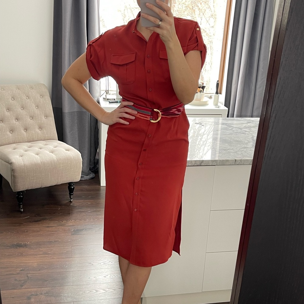 New! Ralph Lauren Short Sleeve Button Down Dress with Belt. Size 0 fits S & M